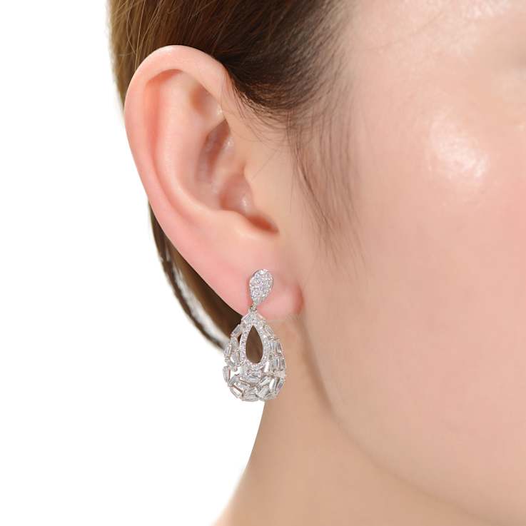 Pear Shape CZ Drop Earrings In Sterling Silver