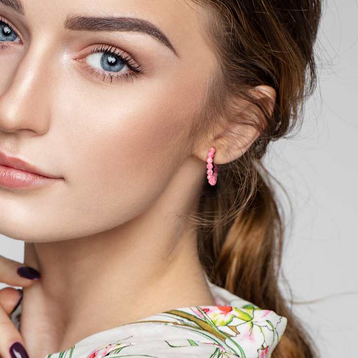 4.63ctw Pink Tourmaline Beaded Hoop Earrings in 18K Rose Gold Over
Sterling Silver