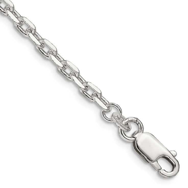 Sterling Silver 3.25mm Beveled Oval Cable Chain Bracelet