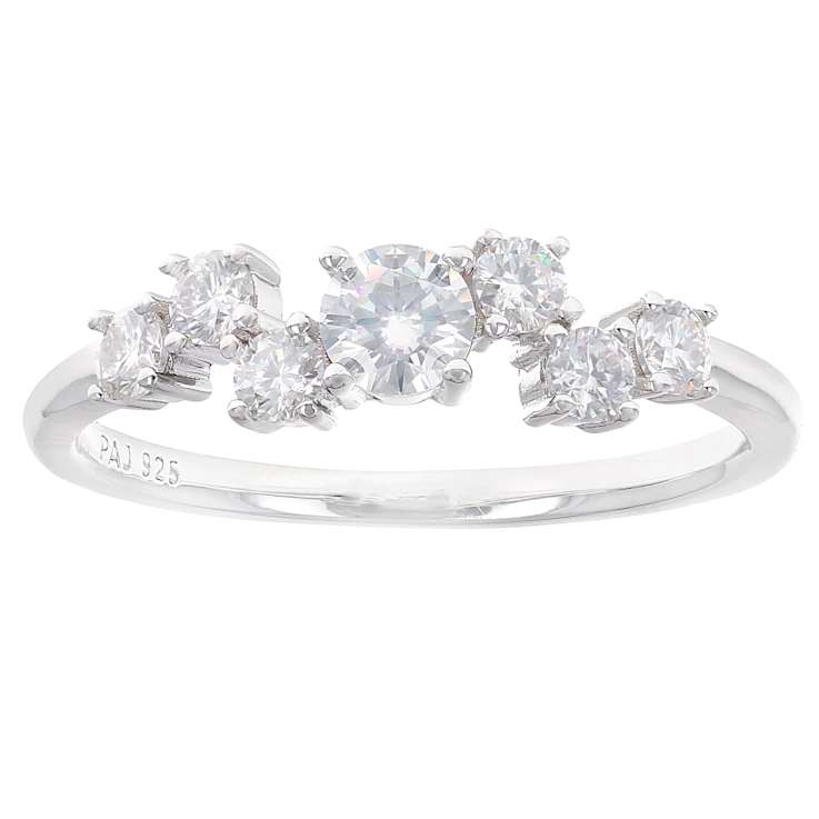 Round Moissanite Ring In Platinum-Enhanced Sterling Silver