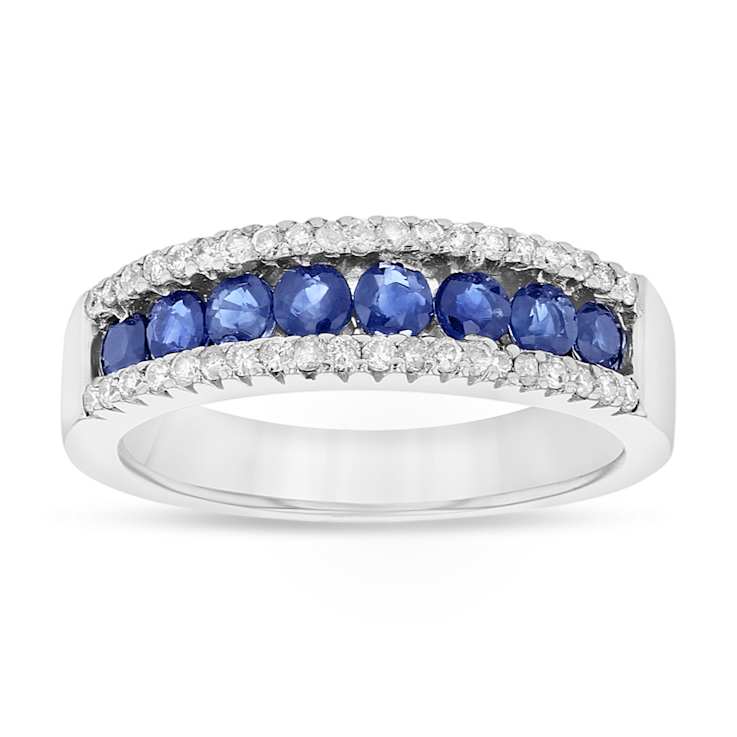 Sapphire and Diamond 14k White Gold Band Ring 1.00ctw