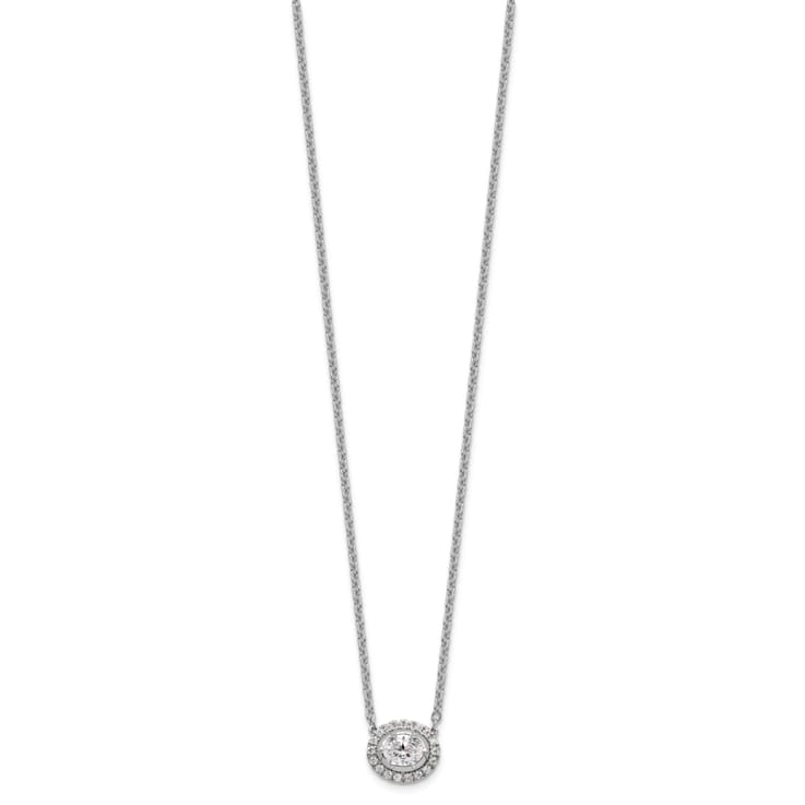Rhodium Over 14K White Gold Lab Grown Diamond Halo Oval 18 Inch Necklace 0.68ctw