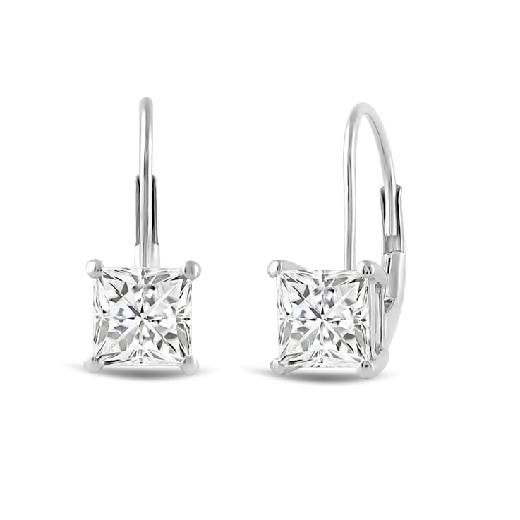 White Cubic Zirconia 14k White Gold Earrings With Velvet Gift Box 1.00ctw