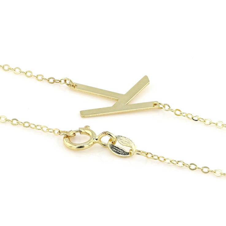 Sideways Initial K Necklace In Solid 14K Yellow Gold 18 Inch