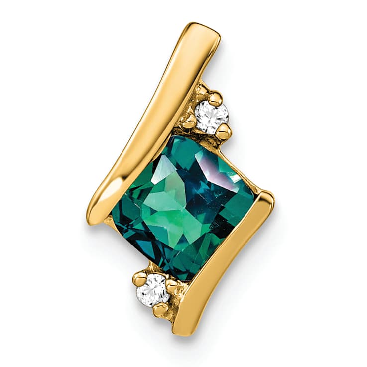 10k Yellow Gold 0.66 ctw Cushion Lab Created Alexandrite and Diamond
Chain Slide Pendant