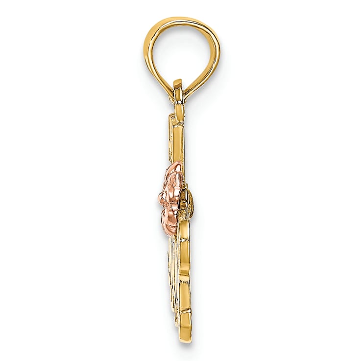 14K Two-Tone Number 1 MOM Script with Flower Charm