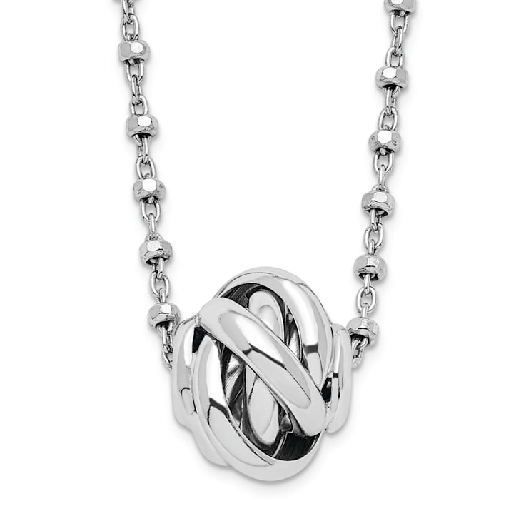 Sterling Silver Rhodium-plated Polished Love Knot Diamond-cut Chain Necklace