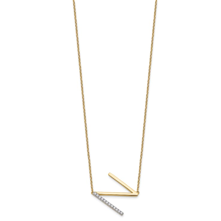 14k Yellow Gold and Rhodium Over 14k Yellow Gold Sideways Diamond
Initial N Pendant 18 Inch Necklace