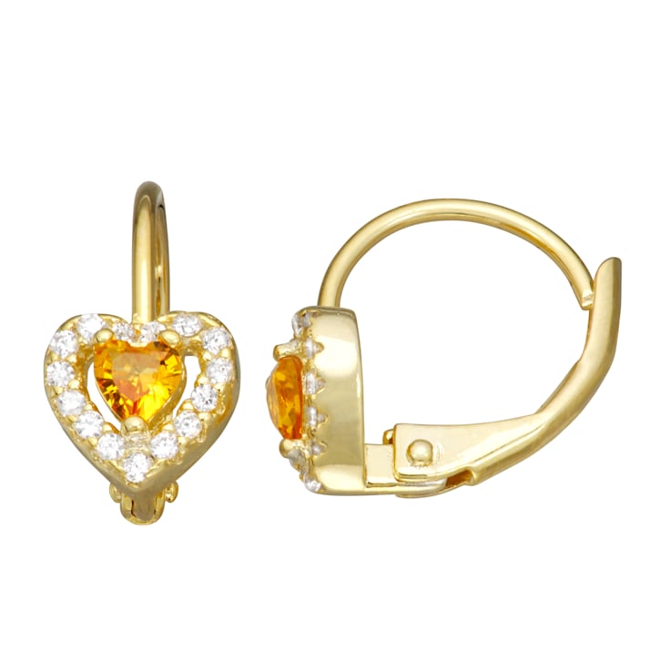 Yellow And White Cubic Zirconia14k Yellow Gold Over Silver Children's
Heart Earrings 0.63ctw