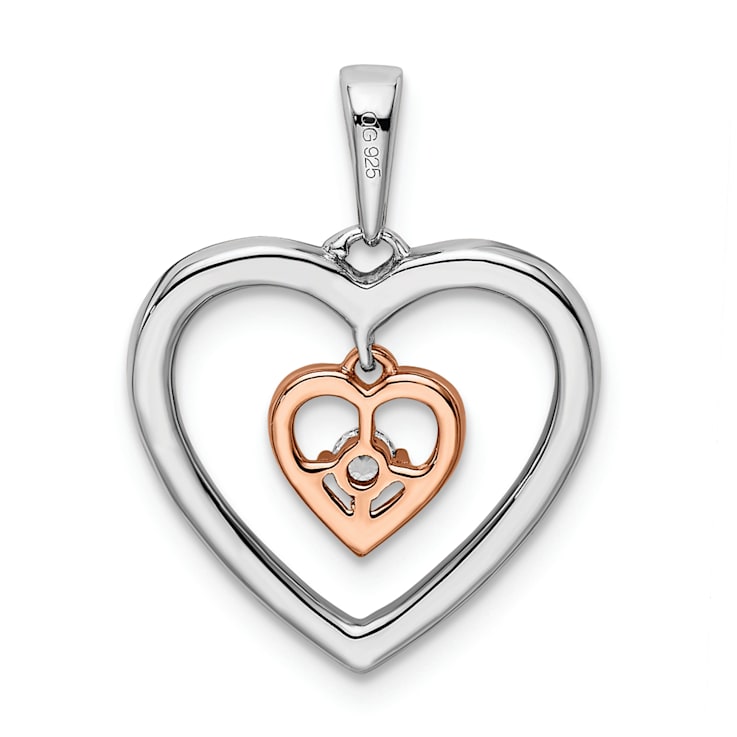 14k White Gold and 14k Rose Gold Double Heart Diamond Pendant