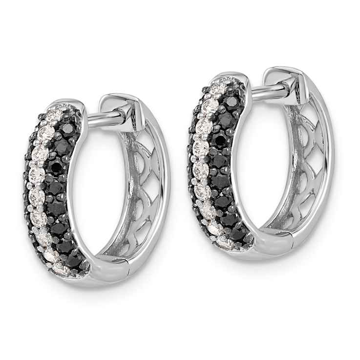 Rhodium Over 10k White Gold 9/16" 0.54ctw White and Black Diamond
Hinged Hoop Earrings