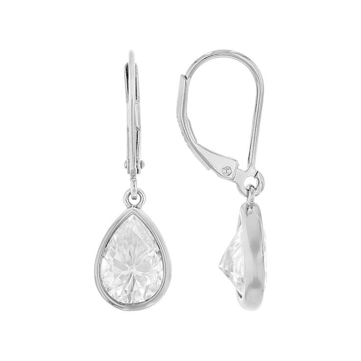 Moissanite Solitaire Drop Earrings in Platinum-Enhanced Sterling Silver