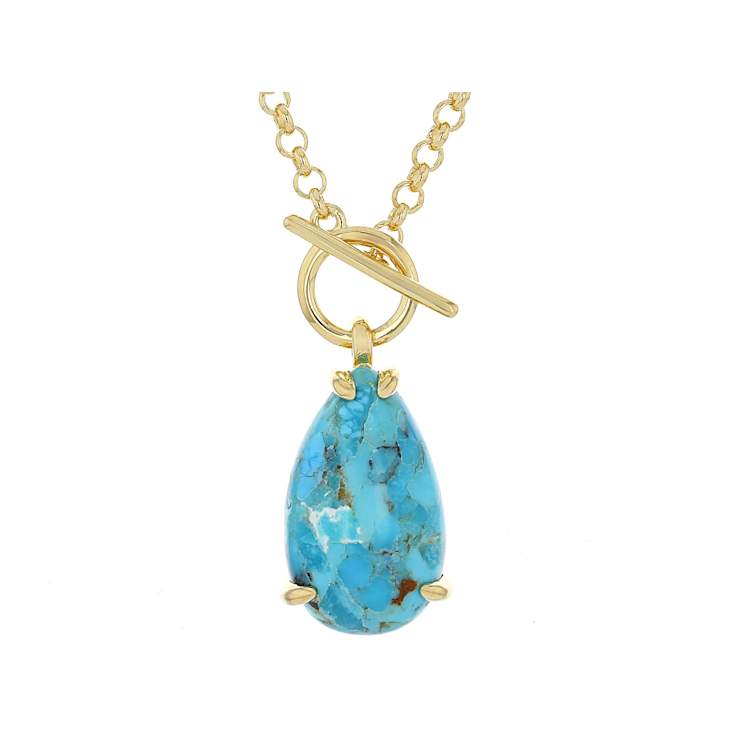 Turquoise Pear Toggle Necklace In 18K Gold Over Sterling Silver