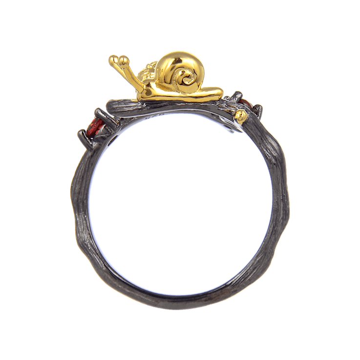 Garnet Black Rhodium Over and 14K Gold Over Sterling Silver Robin Ring