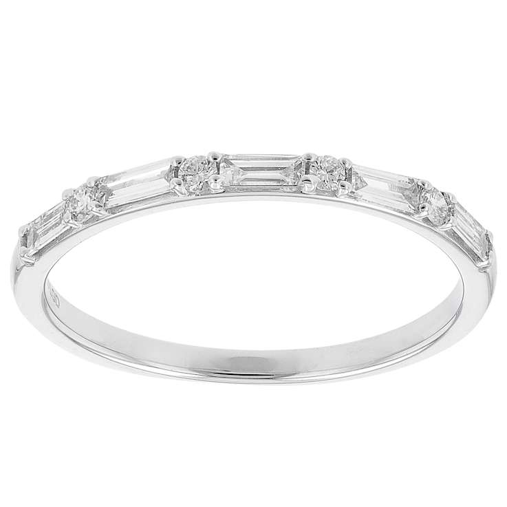 Lab-Grown Diamond Baguette And Round Band Ring In Sterling Silver