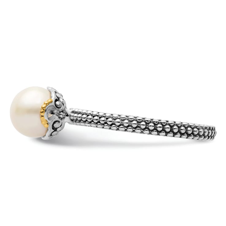 14K Gold Over Sterling Silver Stackable Expressions 7.0-7.5mm White
Freshwater Cultured Pearl Ring