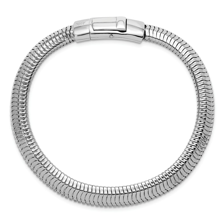 Rhodium Over Sterling Silver Polished 7.65mm Oval Diamond-cut Snake Bracelet