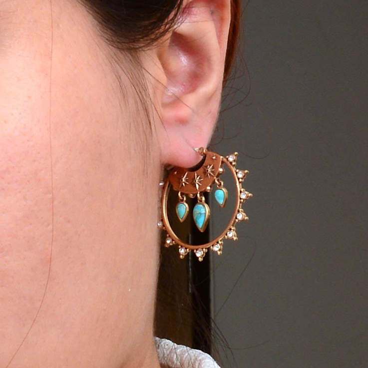 Barse Jewelry Blue Composite Turquoise Gold Tone Hoop Earrings