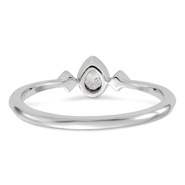 Rhodium Over 14K Gold Petite Pear Diamond Ring 0.13ctw