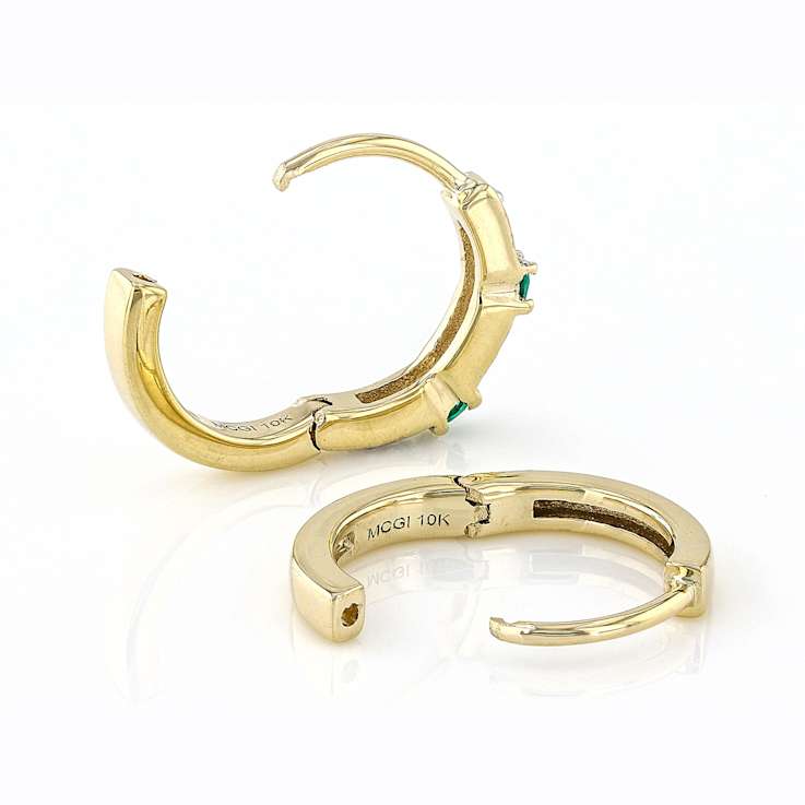 Lab-Created Emerald And Lab Sapphire Huggie In Solid 10K Yellow Gold 0.07ctw