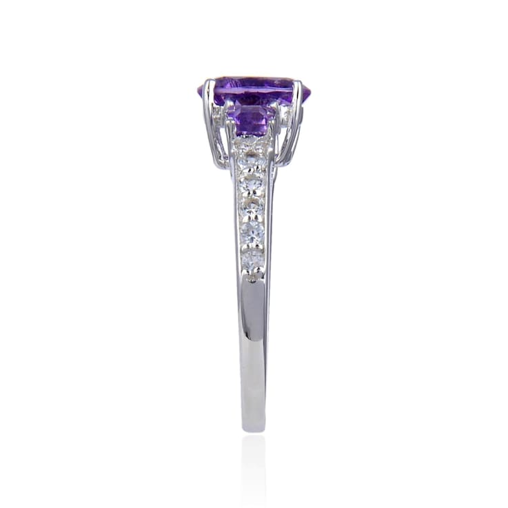 Mixed Shapes Amethyst with White Topaz Accents Sterling Silver Ring
