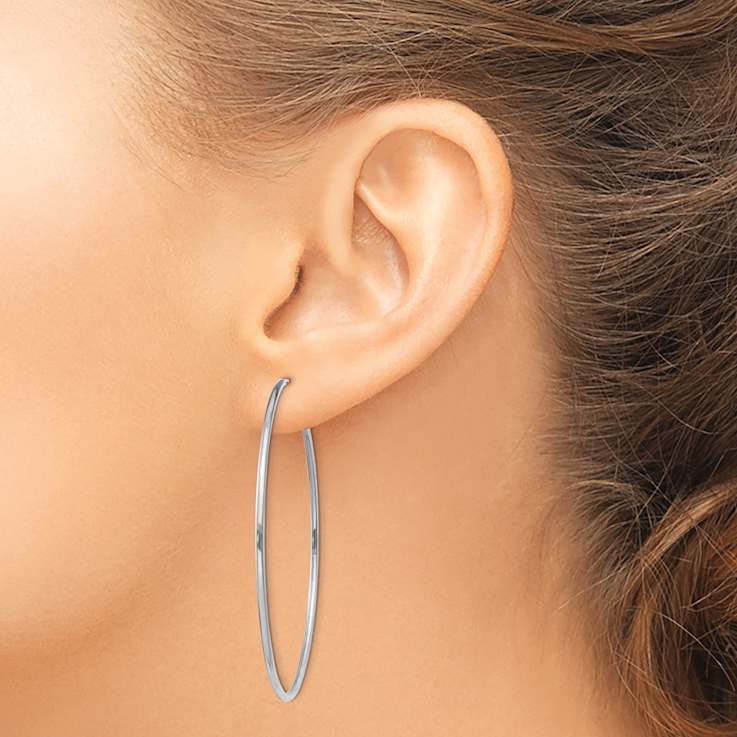 Rhodium Over 14k White Gold 2" Polished Endless Hoop Earrings
