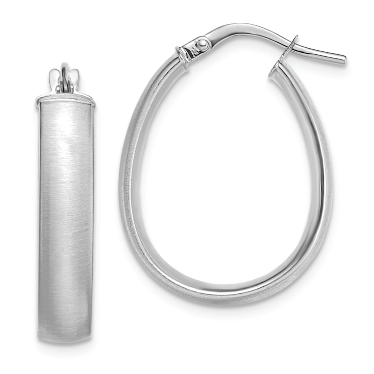 Rhodium Over 14K White Gold Satin 7/8" Teardrop Hoop Earrings