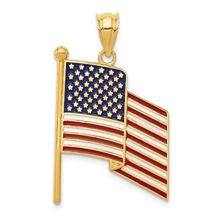 14k Yellow Gold Enameled Flag Pendant