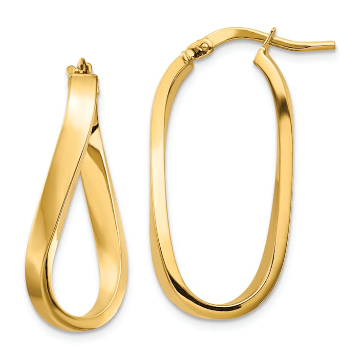 14k Yellow Gold 1 1/8" Polished Wavy Hoop Earrings