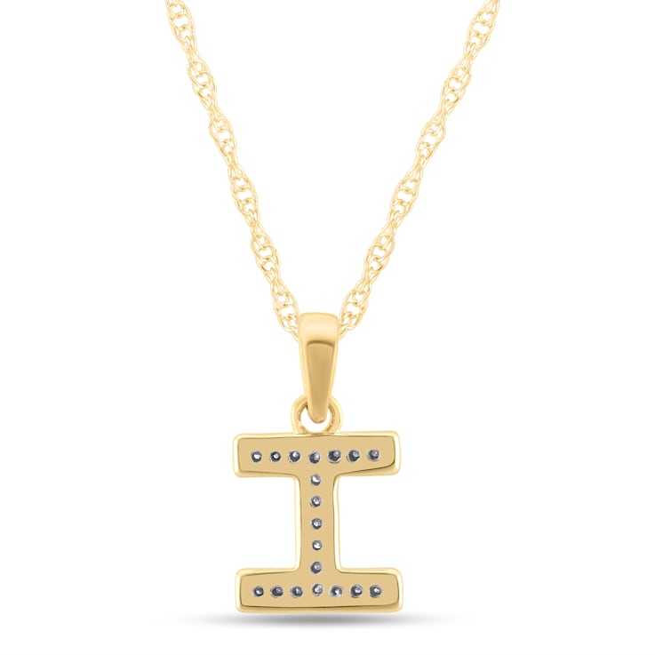 White Diamond Accent 10k Yellow Gold I Initial Pendant With 18” Rope Chain