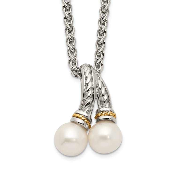 Rhodium Over Sterling Silver with 14K Accent 6-7mm Freshwater Cultured
Pearl Necklace