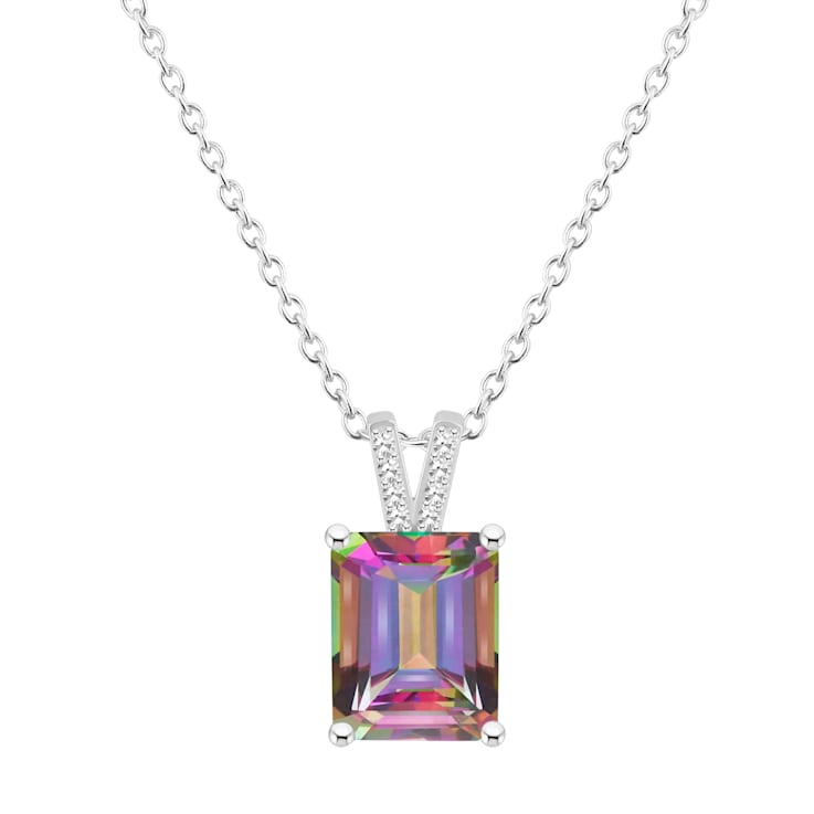 10x8mm Emerald Cut Mystic Topaz With Diamond Accents Rhodium Over
Sterling Silver Pendant with Chain