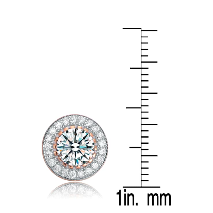 CZ Halo Stud Earrings In 18K Rose Gold Over Sterling Silver