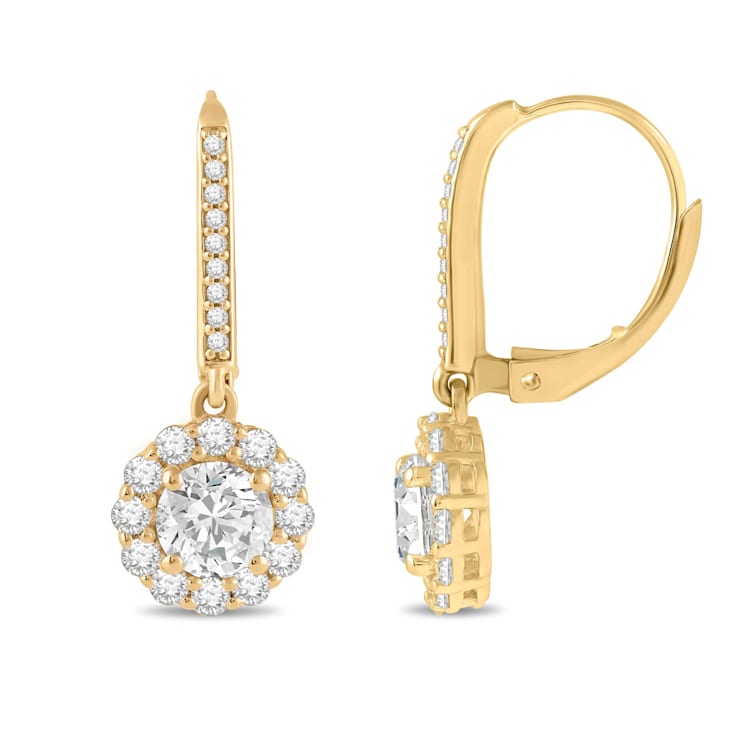 White Cubic Zirconia 14k Yellow Gold Earrings With Velvet Gift Box 2.00ctw