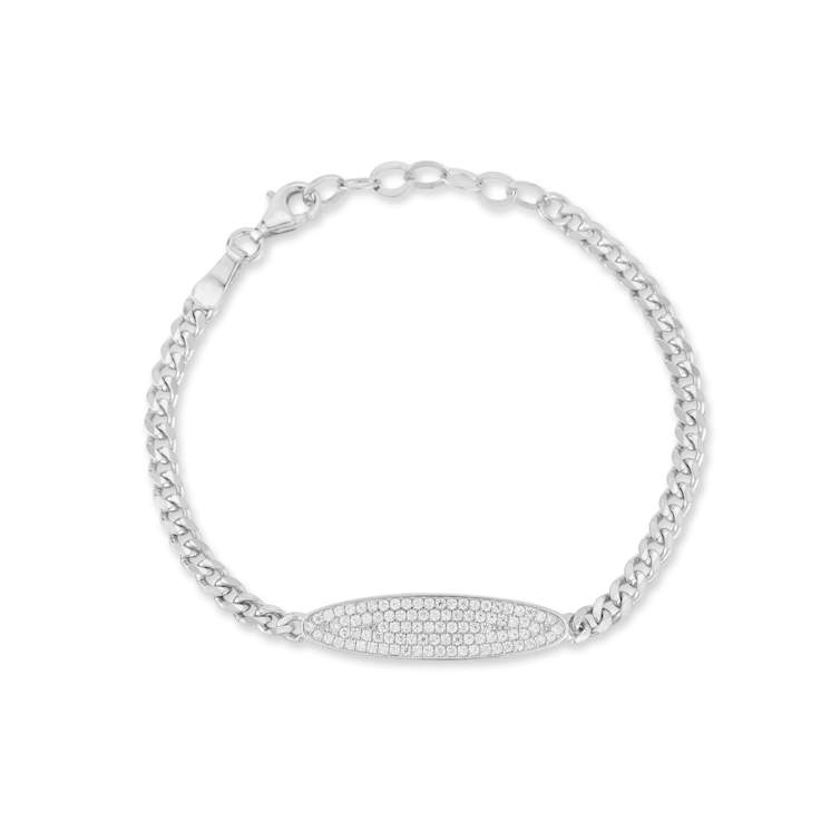 Sterling Statements Rhodium Over Sterling Silver Pave ID Bar Curb Chain Bracelet