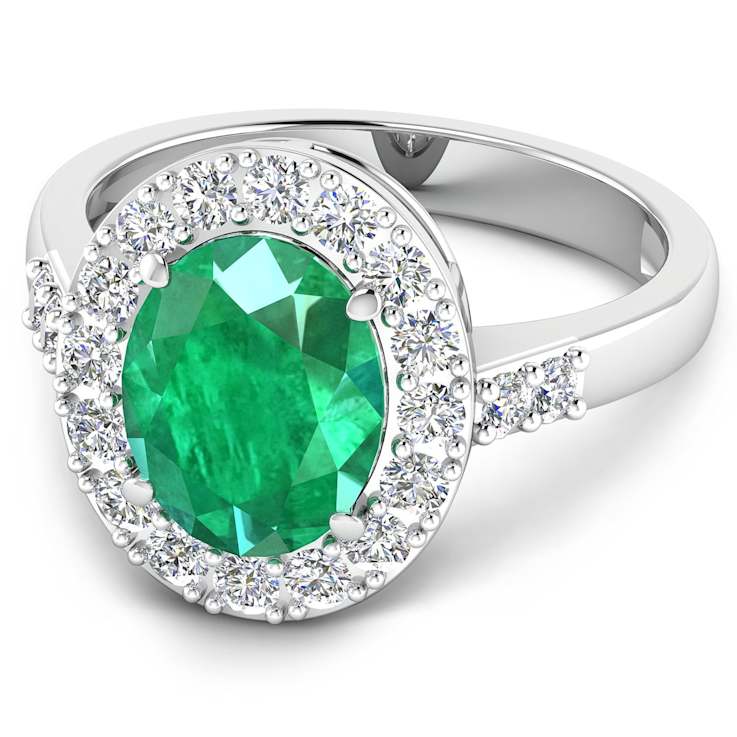 2.63ctw Green Emerald and Diamond 14K White Gold Halo Ring