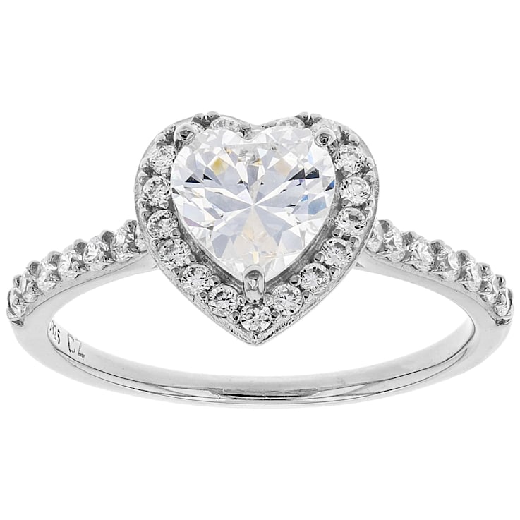 White Cubic Zirconia Rhodium Over Sterling Silver Heart Ring 2.10ctw