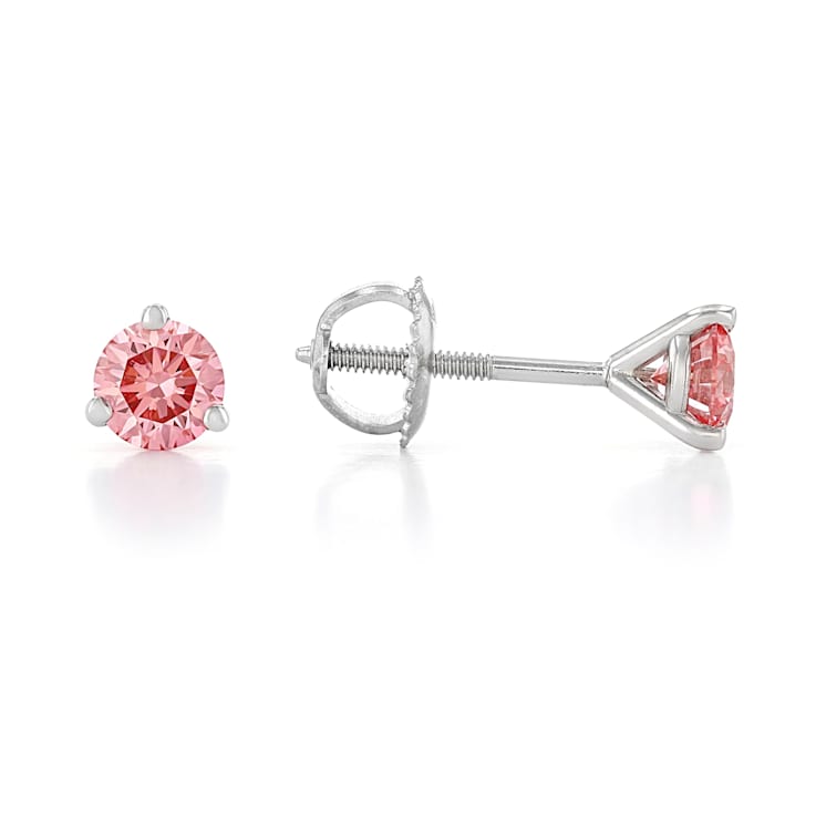 Pink Lab-Grown Diamond 14kt White Gold Martini Stud Earrings 0.75ctw