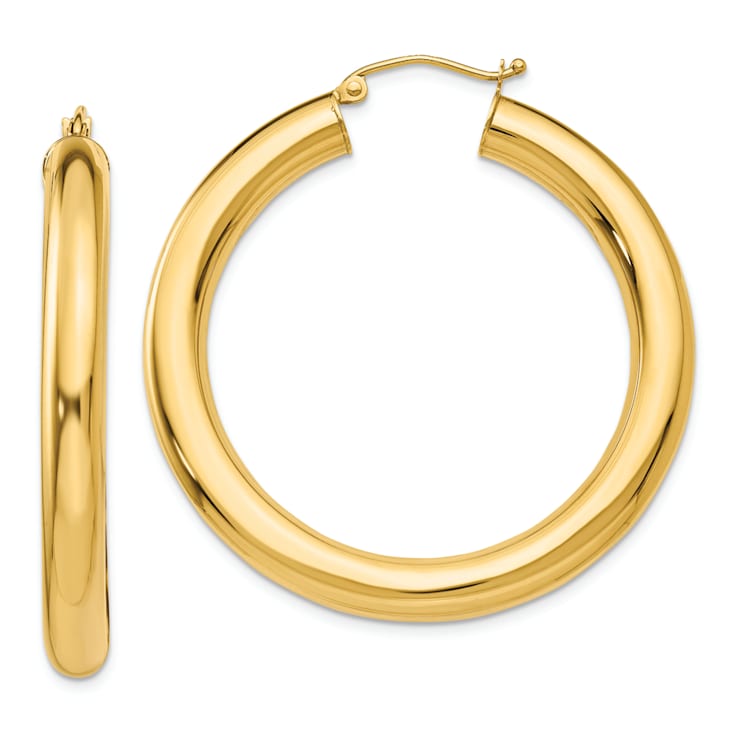 14k Yellow Gold 1 9/16" Polished Tube Hoop Earrings