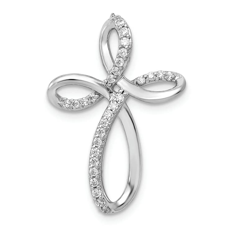 Rhodium Over 10k White Gold 0.154 ctw Diamond Cross Chain Slide Pendant