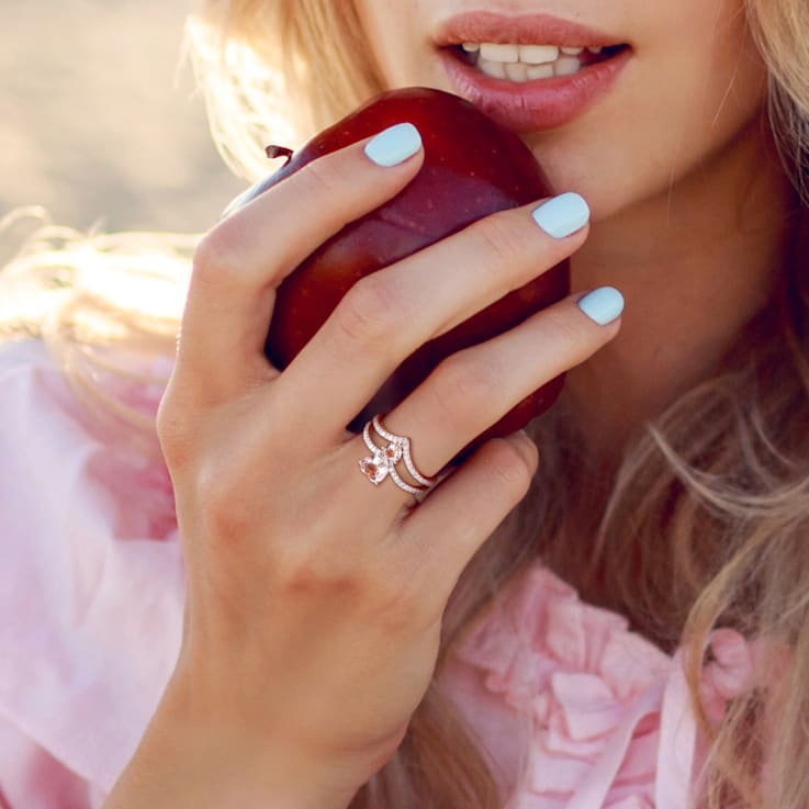0.87ctw Morganite And 0.25ctw Diamond 10k Rose Gold 2-Stone Ring