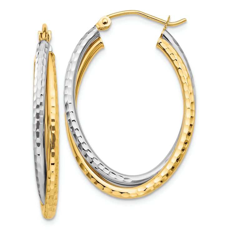 14k Yellow Gold and 14k White Gold Diamond-Cut and Polished 1 3/16"
Oval Hoop Earrings