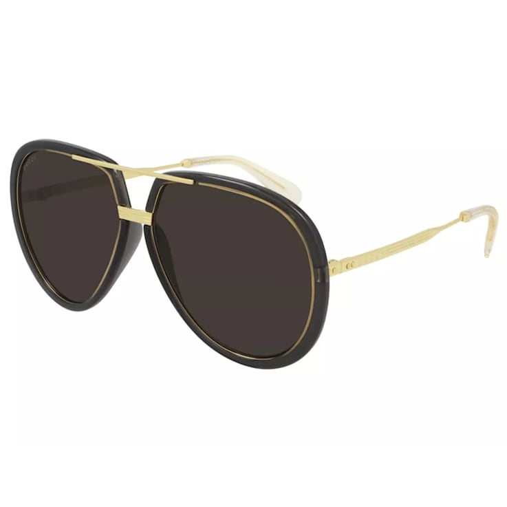 Gucci Black and Gold Tone Aviator Frame / Brown Lens Sunglasses
