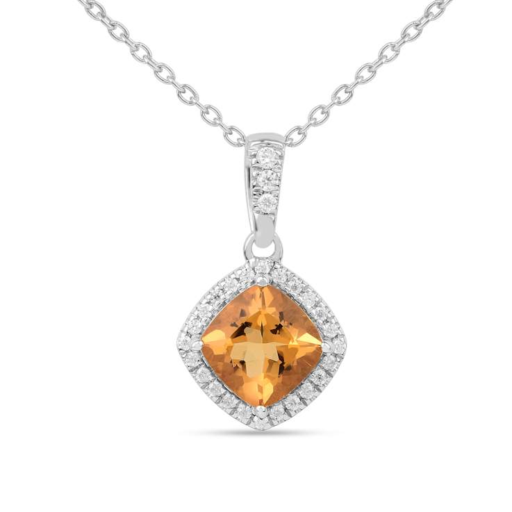 Yellow Cushion Citrine with Moissanite Accents Rhodium Over Silver
Citrine Pendant with Necklace