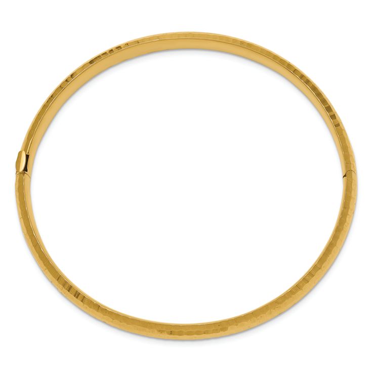 14k Yellow Gold 6.5mm Hammered Fancy Hinged Bangle Bracelet