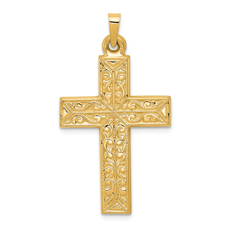 14k Yellow Gold Polished Filigree Cross Pendant