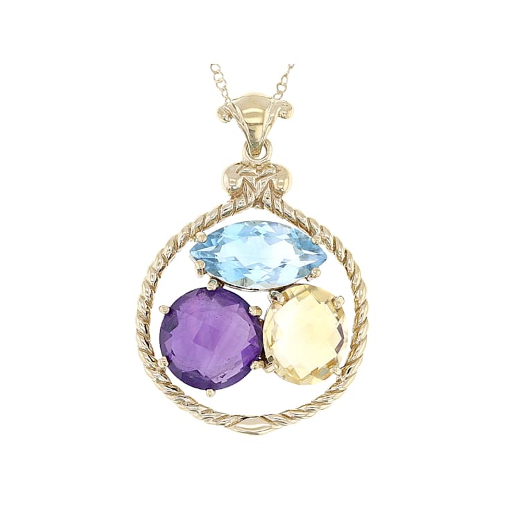 Multi-Gemstone Pendant Necklace In 18K Gold Over Sterling Silver 14.57ctw