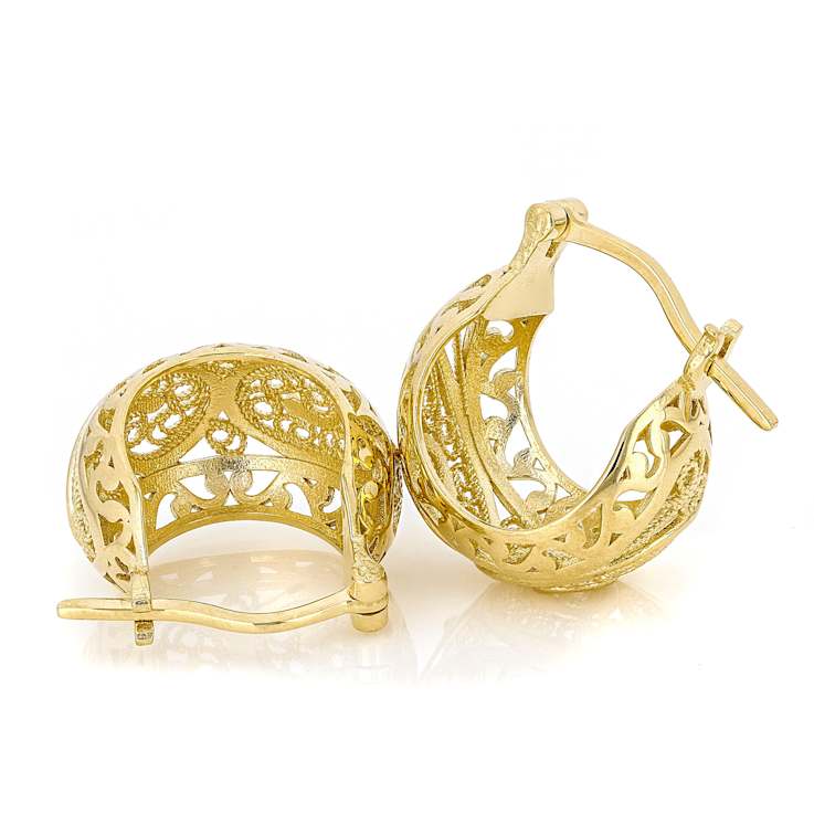 Chunky Filigree Hoop Earrings In 18K Gold Over Sterling Silver