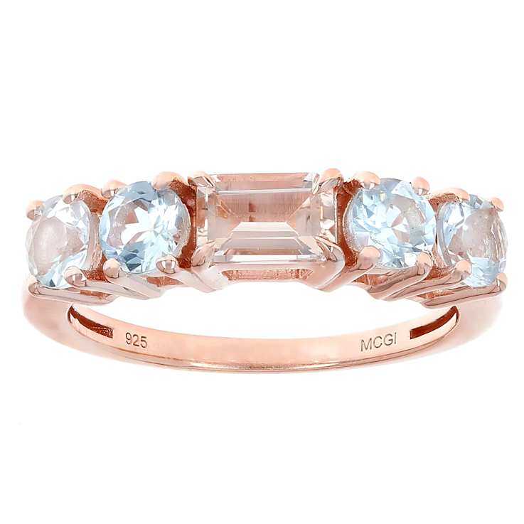 Morganite And Aquamarine Band Ring In 18K Rose Gold Over Sterling Silver 1.16ctw