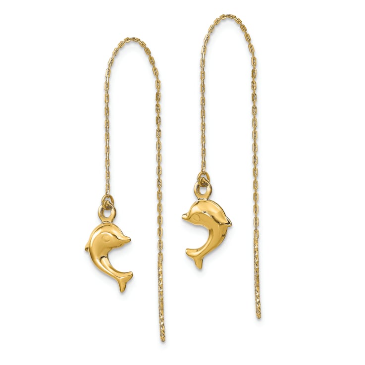 14k Yellow Gold Polished Dolphins Dangle Earrings